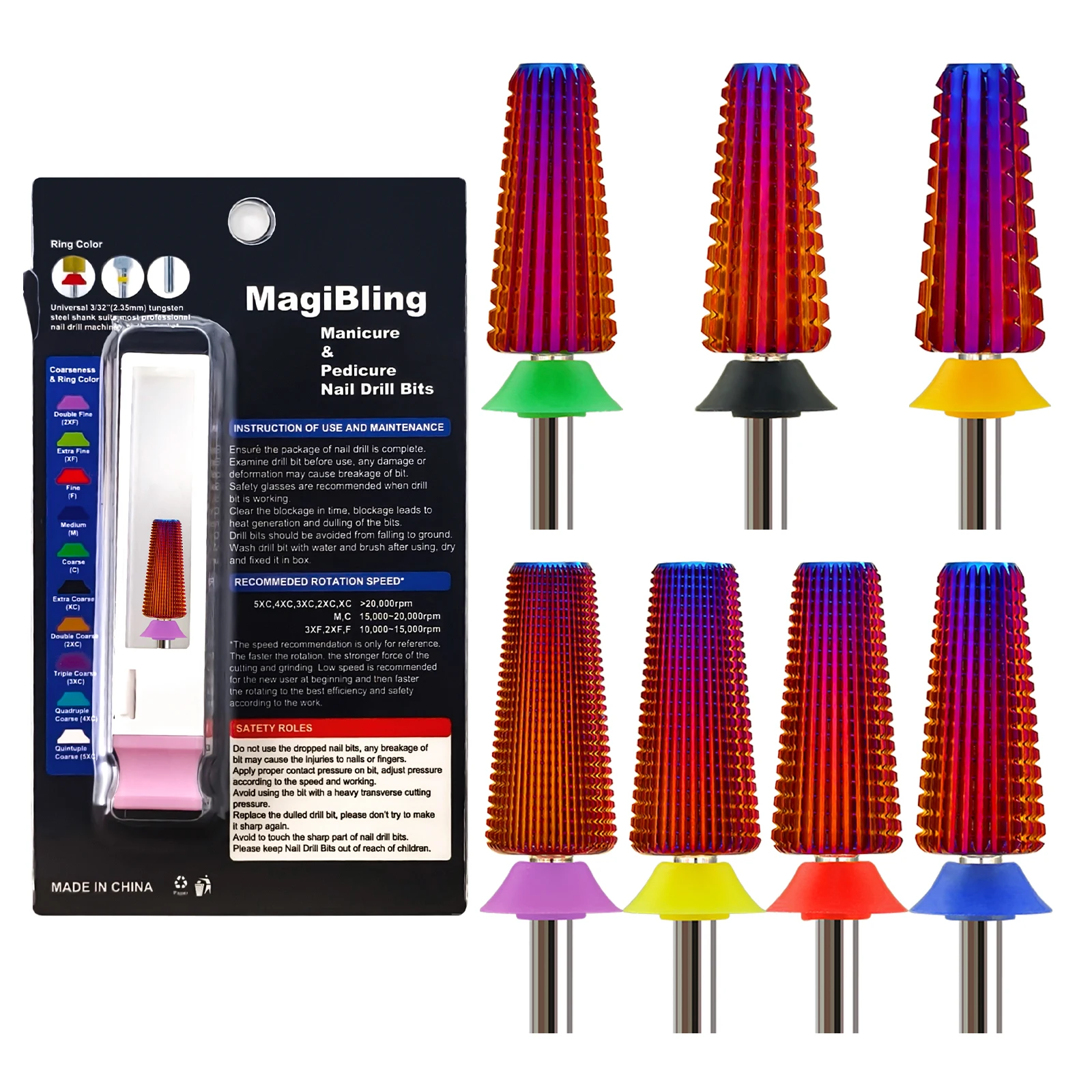 

MagiBling Tapered Barrel Nail Drill Bits Carbide Straight Cut For Cuticle Hard Soft Gel Removal Professional bits Tools 3/32"