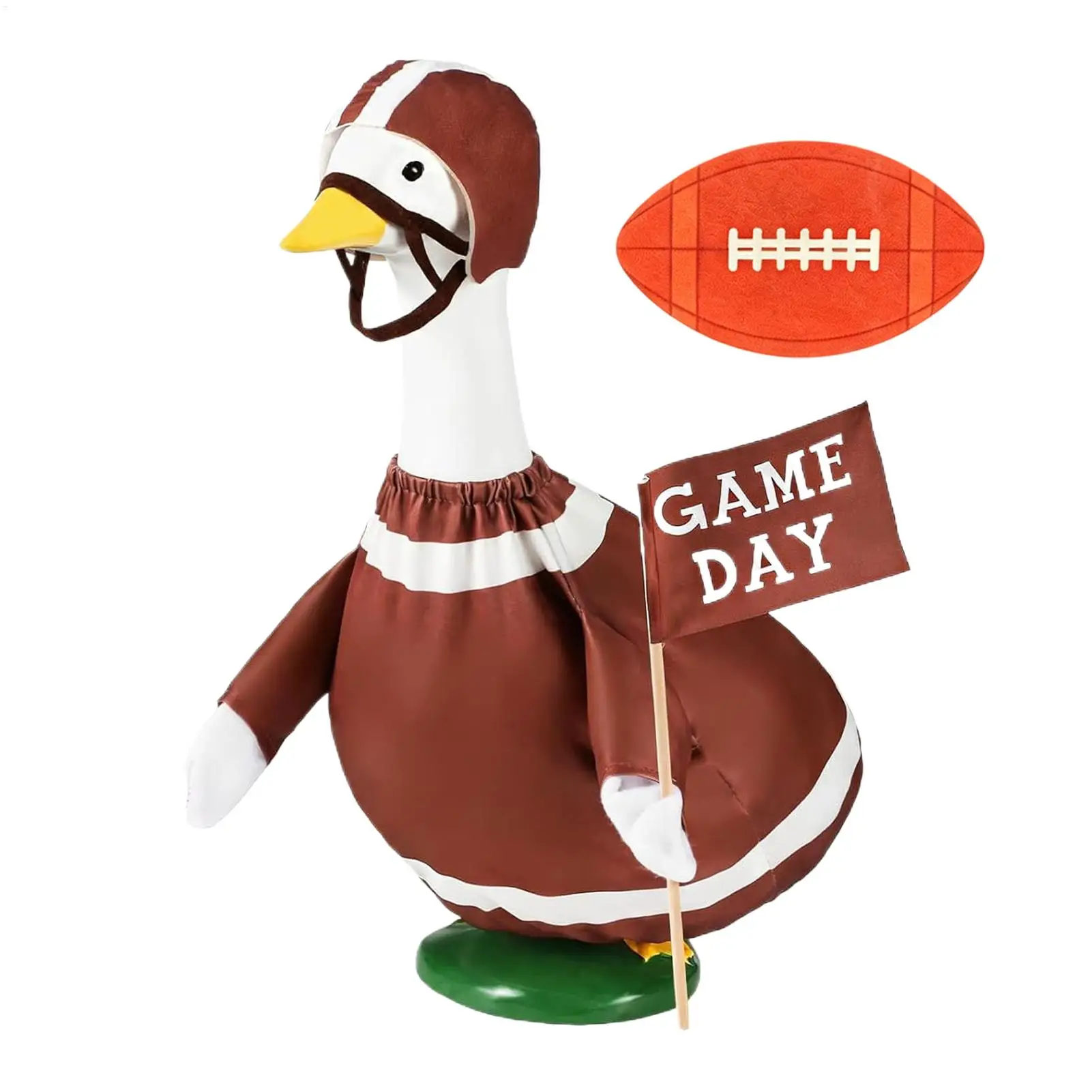 Déguisement de canard de pelouse de football, costume de sport amusant pour statue de pelouse de 23 pouces, décoration de jardin pour le jour du match avec maillot et casque.