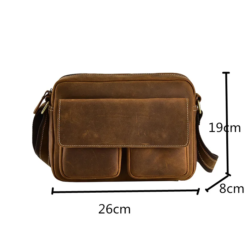 Bolso de hombro para hombre, bandolera de cuero auténtico, bandolera Vintage de piel de caballo loca, estilo británico, clásico, suave, novedad de 2024