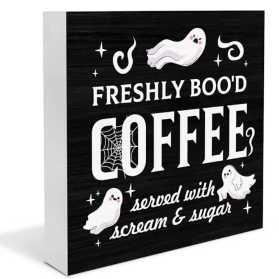Halloween Coffee Bar Ghost Decor Wooden Sign