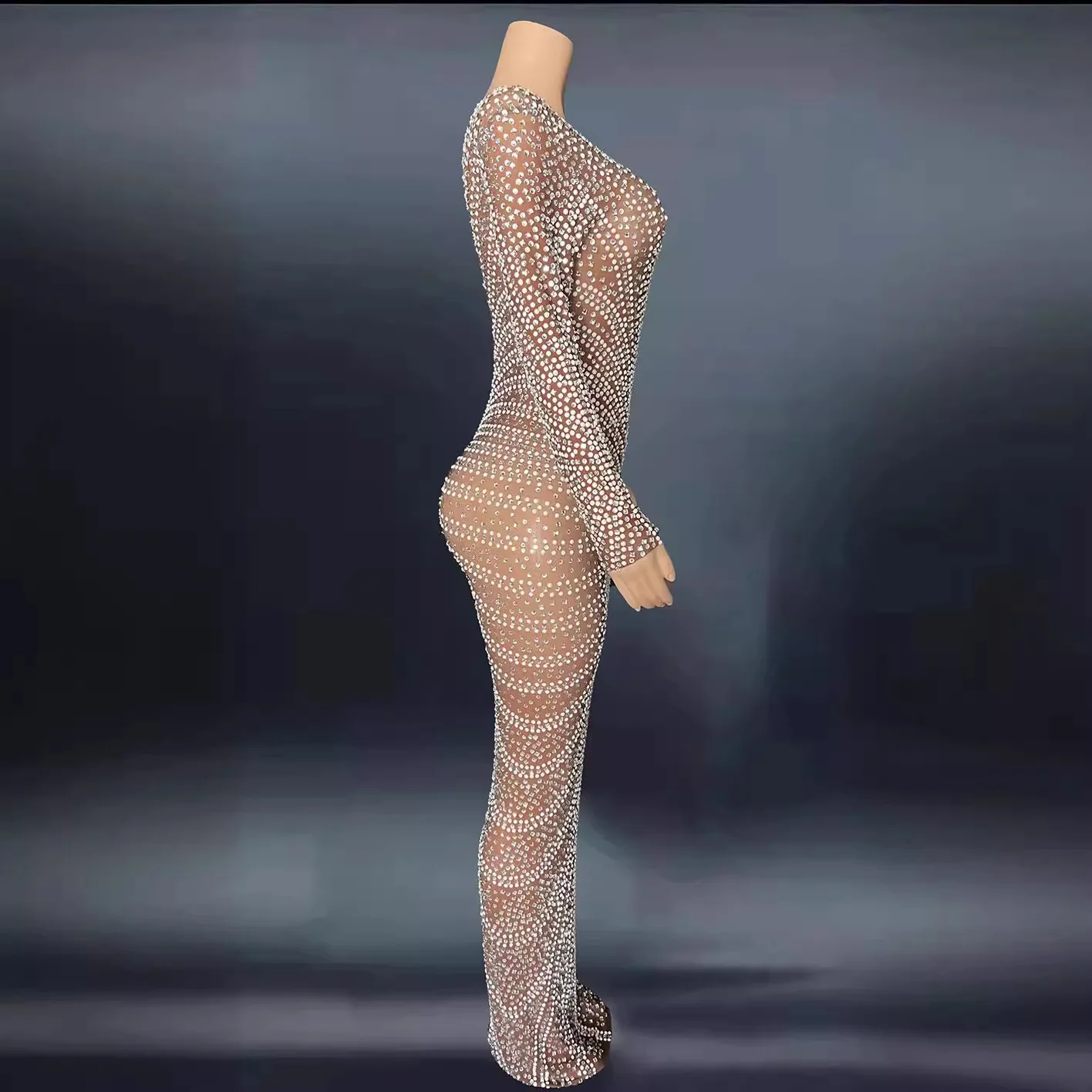 Robe de soirée personnage diamant brillant à manches longues robe longue femme réunion annuelle robe de mode Luxo Elegante Festa Longa