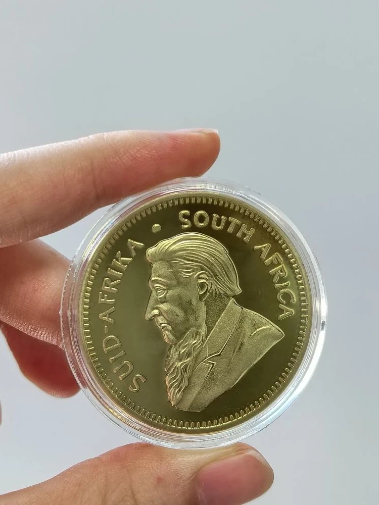 Classic Gold Look, for Coin Collection, Shiny Plated Metal, Krugerrand Replica Coin