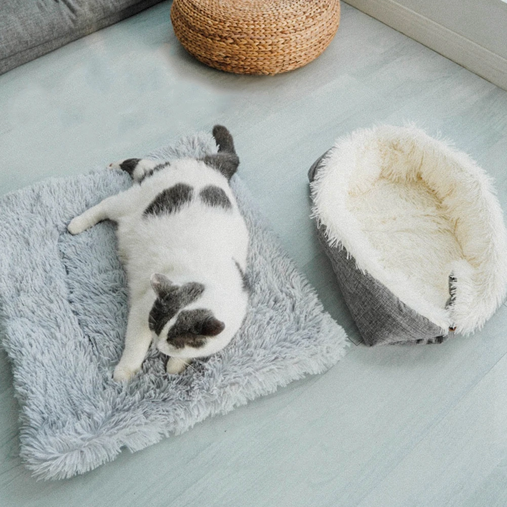 Cat Bed Small Dog Bed Self Warming Winter Warm Pet Nest Cushion Plush Bed Dual-Use Bed Cat Dog Mat Blanket Warmer Sleeping Pad