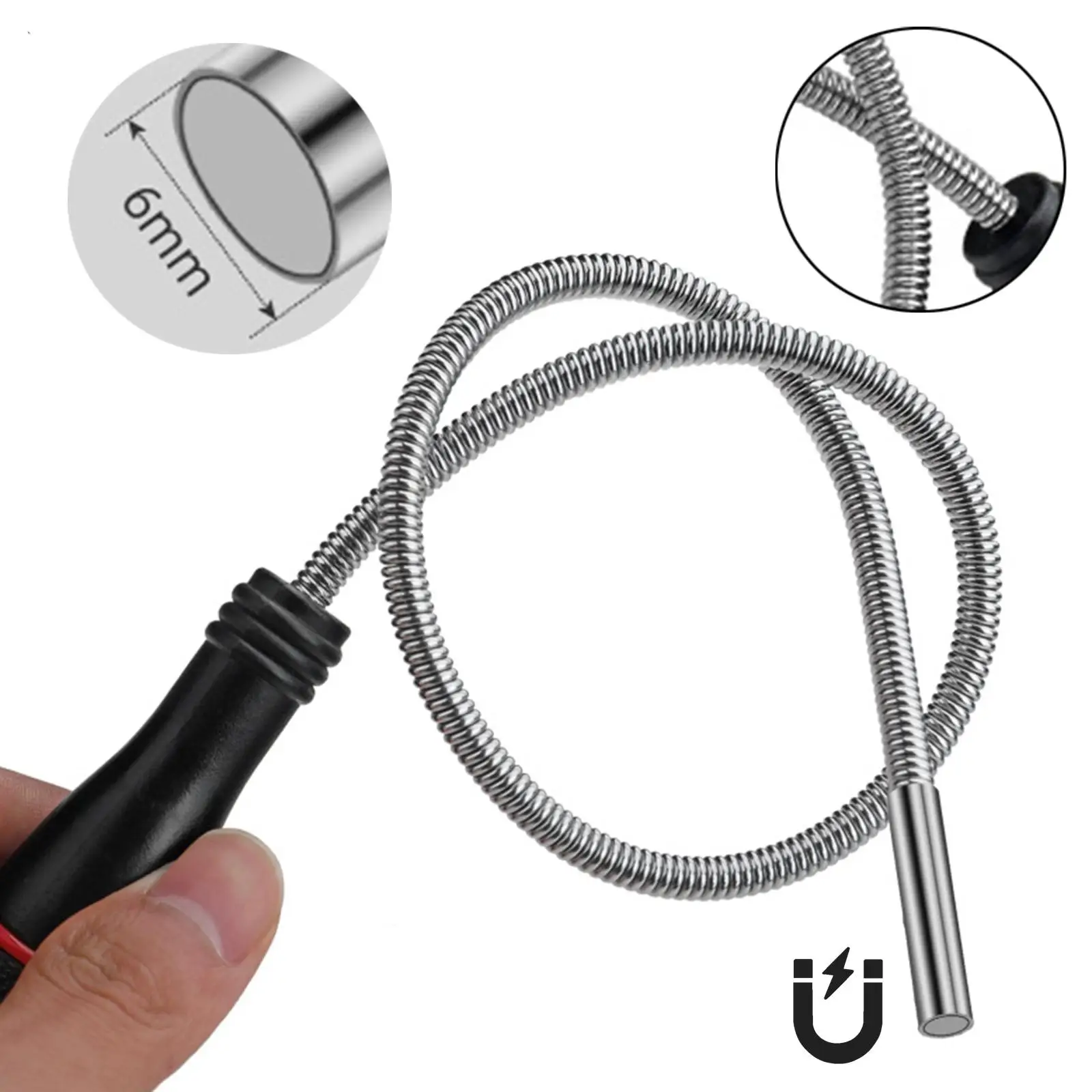Silver Magnetic Pickup Tool Heavy Duty Flexible Bendable Metal Retriever for Narrow Space Workshop Factory Home Office