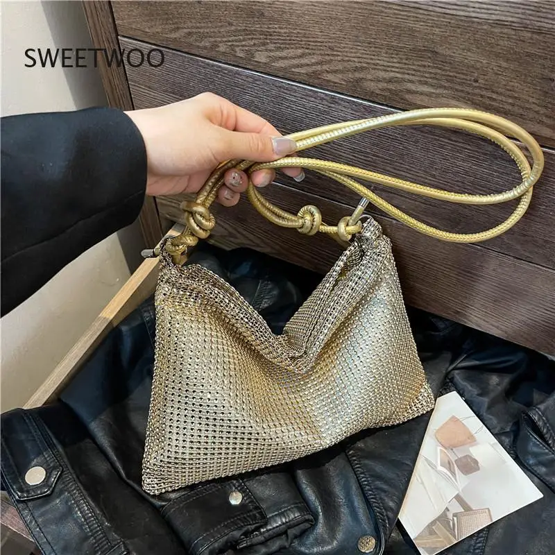 

Сумка-хобо из сетки с камнями и узловатым ремнем, сумка через плечо