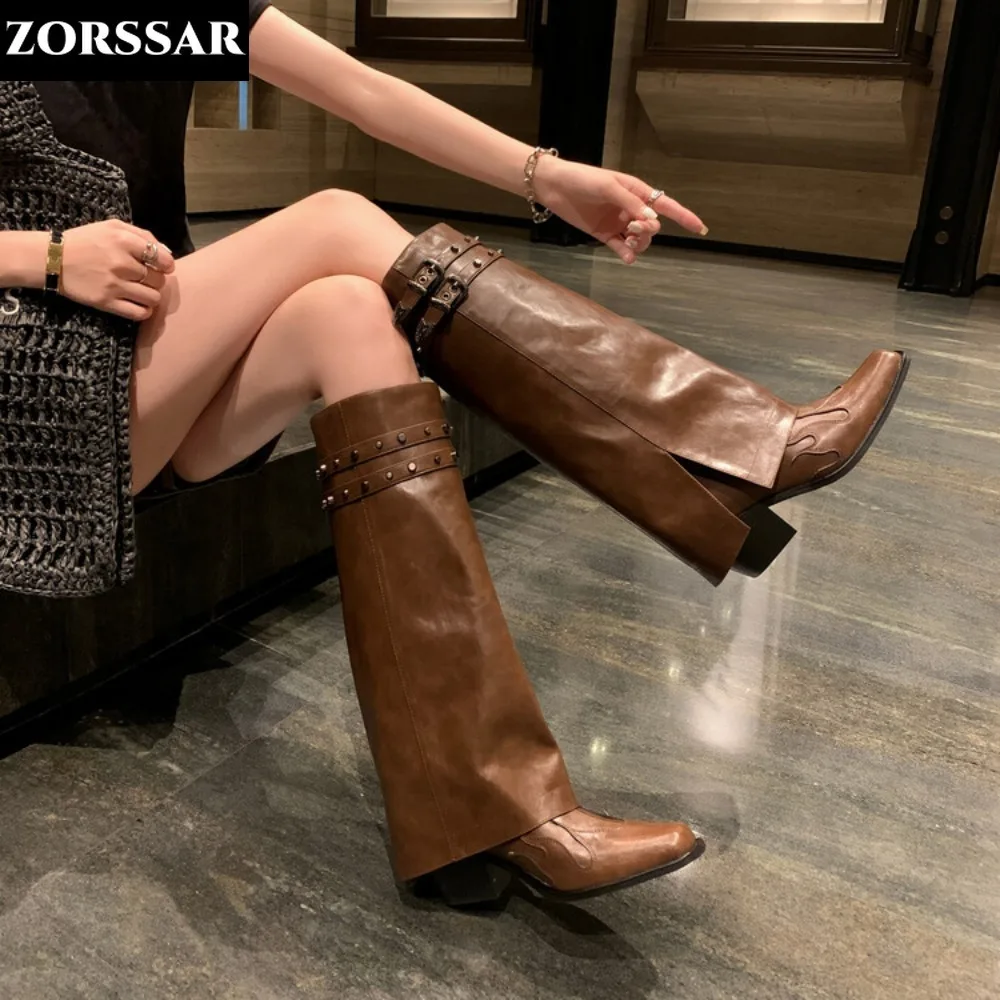 Women Modern Boots Knee High Chunky Heels Autumn Winter Fashion Catwalk NightClub Dance Party Pretty Lady Thigh High Boots