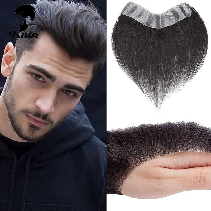 Invisible V Front Men Toupee V Loop Men Wigs Men's Forehead Frontal Thin Skin Pu Base Hairline Male Hair Replacement System