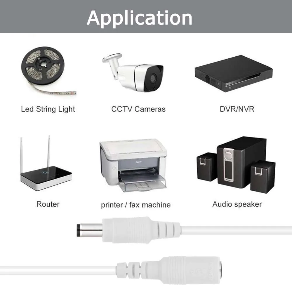 Cable de alimentación de extensión DC 12V, Cable eléctrico macho y hembra de 2,1mm x 5,5mm, blanco y negro de 0,5 m, 1m, 2m, 3m, 5m, 10m, Cable de