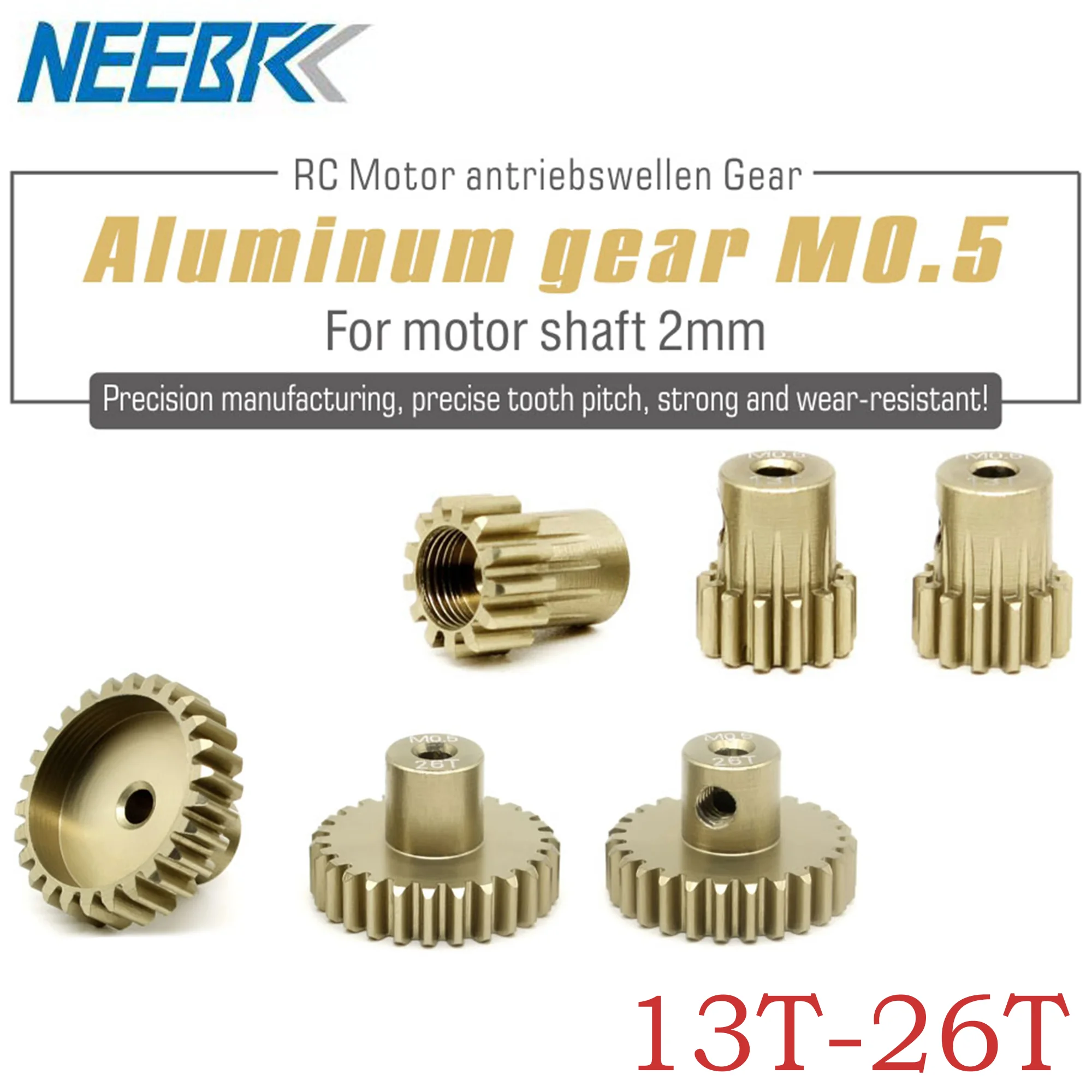 M0.5 2mm 13T-26T Aluminum Metal Pinion Motor Gear For 1/28 1/24 RC Mini Car 2WD Buggy Metal Gear Motor Parts Toy RC Model Car