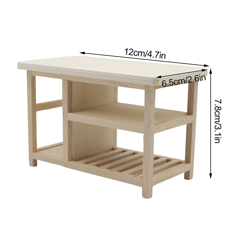 1 مجموعة دمية مصغرة طاولة طعام خشبية مع هوك نموذج صغير متعدد الطبقات الطبخ تخزين الجدول أثاث المطبخ ديكور لعبة