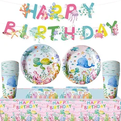 Marine Animal Turtle Whale Pattern Disposable Tableware Paper Plates Cups Napkins Kids Favor Ocean Birthday Party Decor Supplies