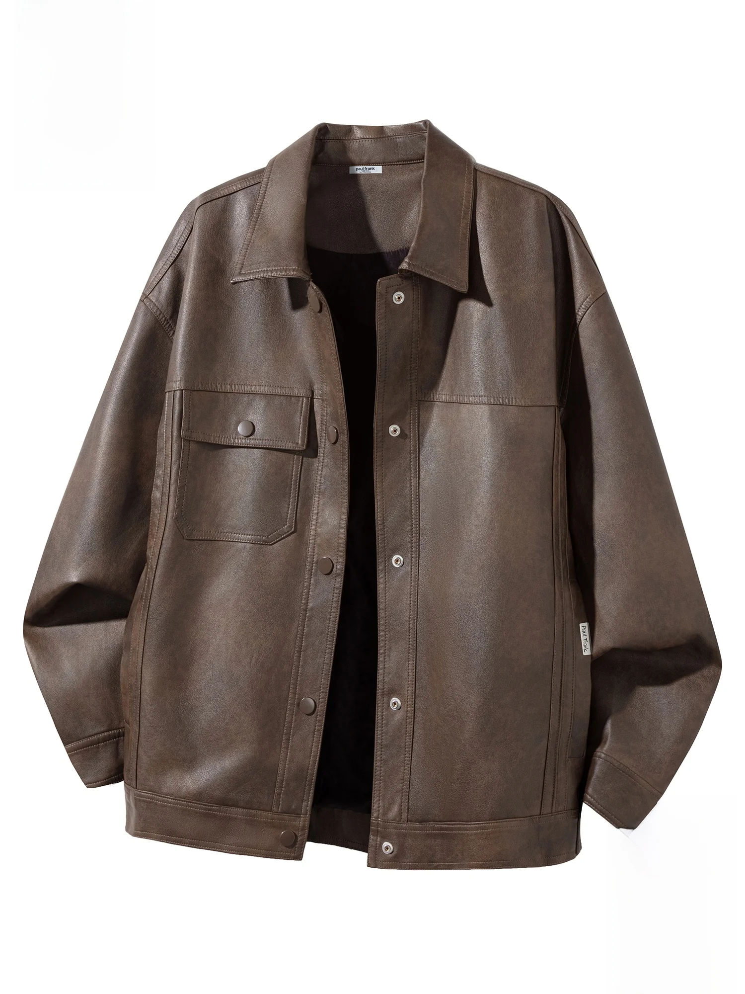 

Мужская кожаная куртка Paul Frank свободного кроя в мотоциклетном стиле, осенне-зимняя, повседневная, с отложным воротником, с принтом обезьяны, модная уличная одежда