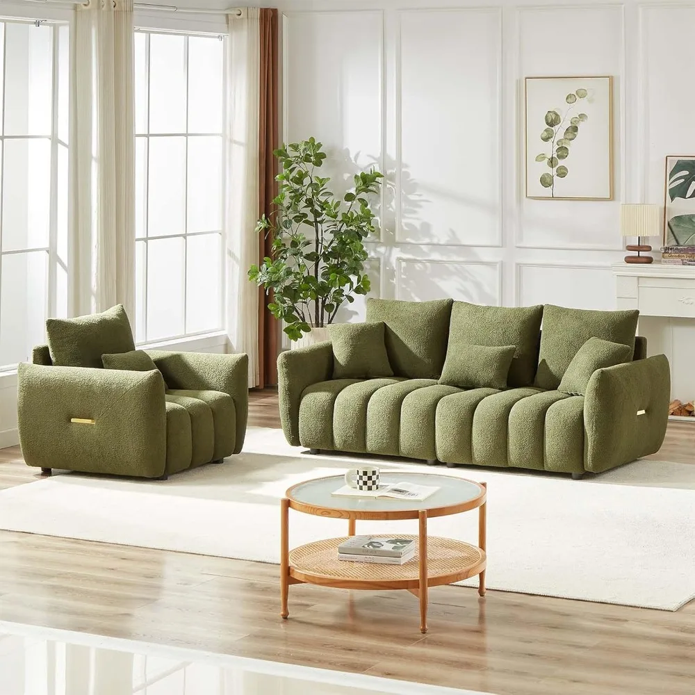 Sofa Set for Living Room, Modern Deep Seat Sofa Chair and Oversized 3-Seater Cloud Boucle Couch for Bedroom, Furniture Set