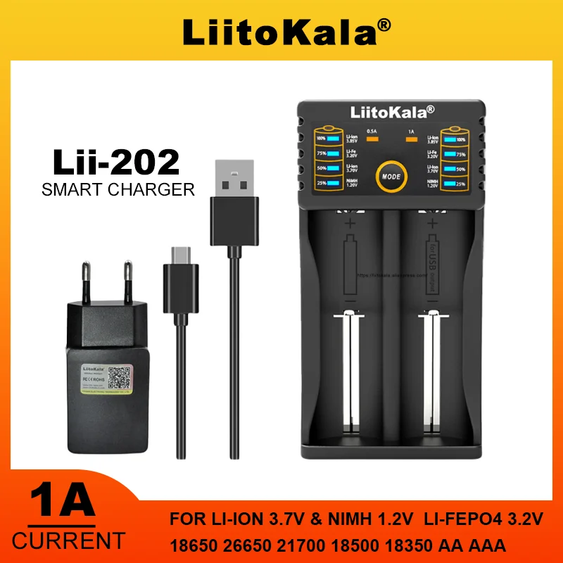 Liitokala 202 402 1.2V 3.85V 3.7V 3.2V 18650 18350 18500 21700 26700 26650 AA AAA NiMH Rechargeable Lithium-Battery Charger