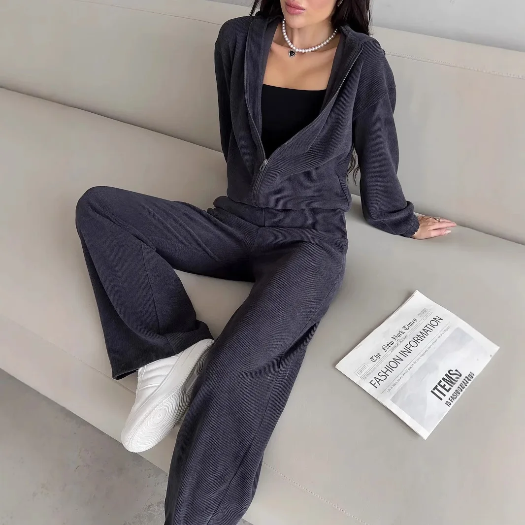 Women Long Sleeve Zipper Hoodie Sweatshirt Elastic Pants 2 Piece Sets Autumn Fashion Ultra Casual Sports Long Pants Suit Female