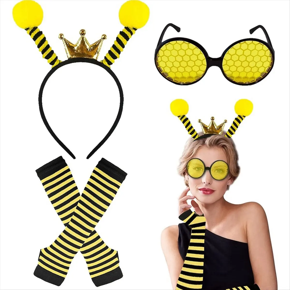 (LBER) Bumble Bee Costume Accessories for Women Halloween Honey Bee Costumes Cosplay Party Performance Clothes