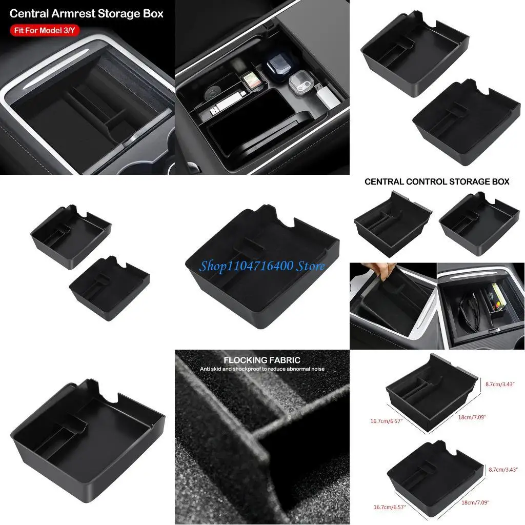 

y1gd Black Car Storage Tray Drawer Suede Box for Car 3 Y Wallets Phone