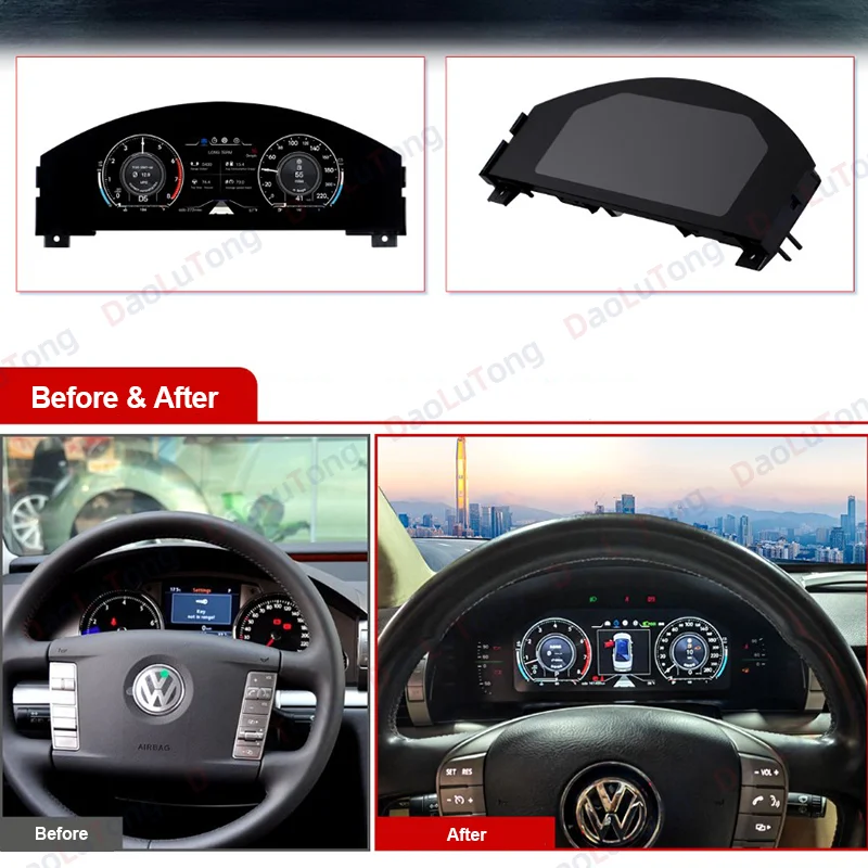 Upgrade LCD Digital Cluster Speedometer Instrument With Carplay New Auto Meter Phaeton 2004-2014