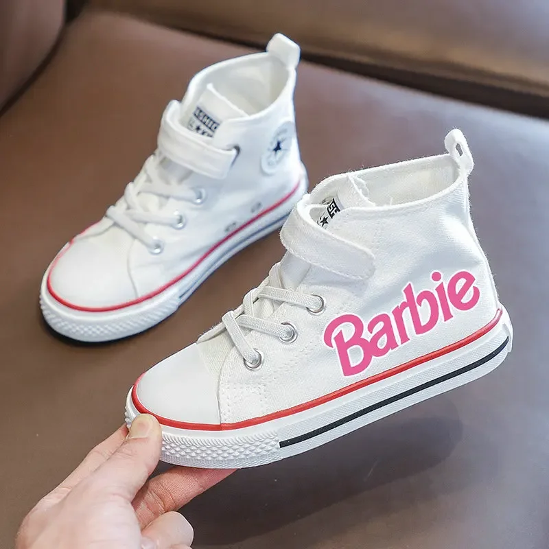 New Girls Barbie Shoes Teen Canvas Tennis Shoes Cartoon Barbie Girls White Canvas Shoes Children Casual Sneakers Size 25-36