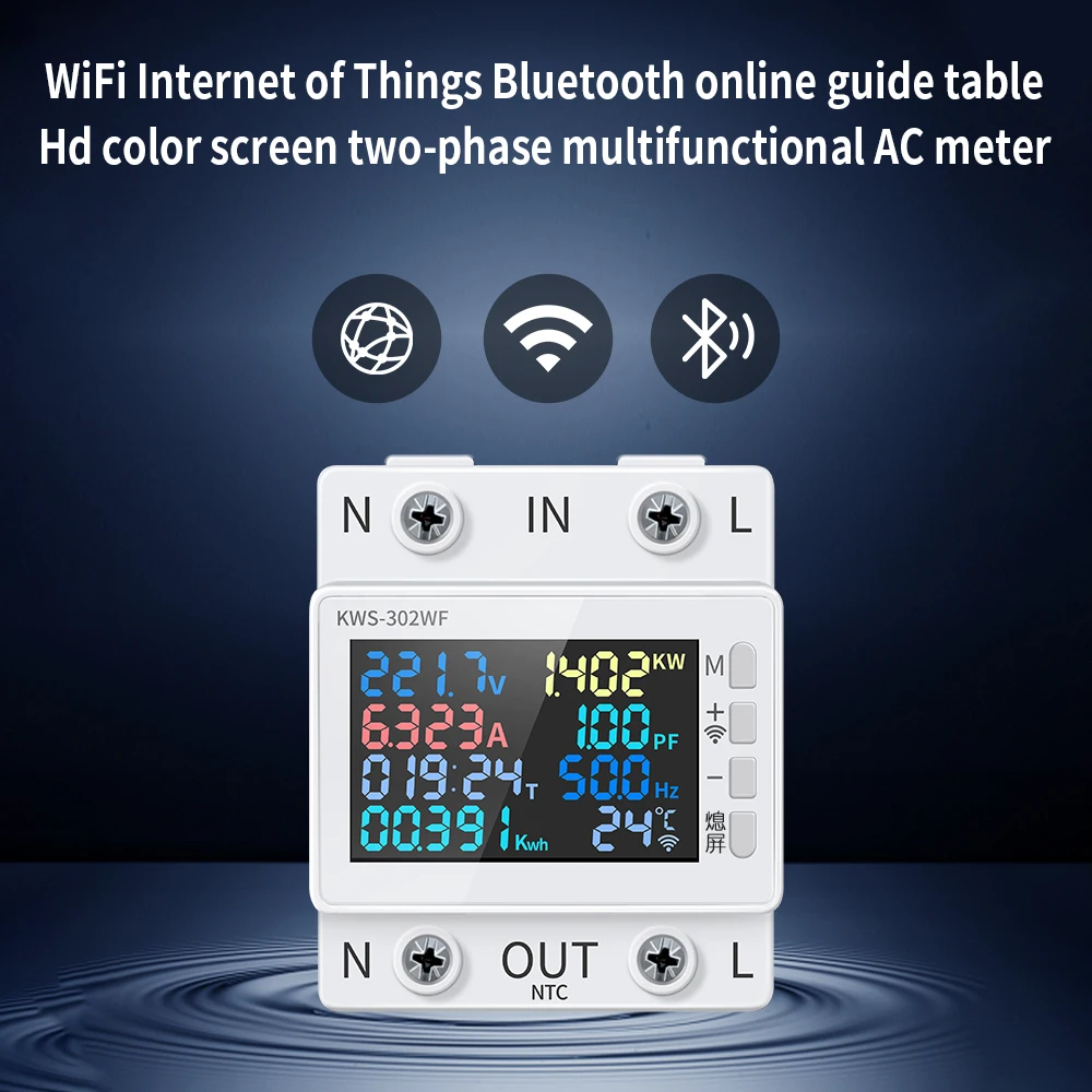 Tuya WiFi 8in1 Power Meter 2P AC Energie Meter APP Steuerung 170-270V/63A spannung und Strom Meter Strom Meter Smart Leben – Detail 1