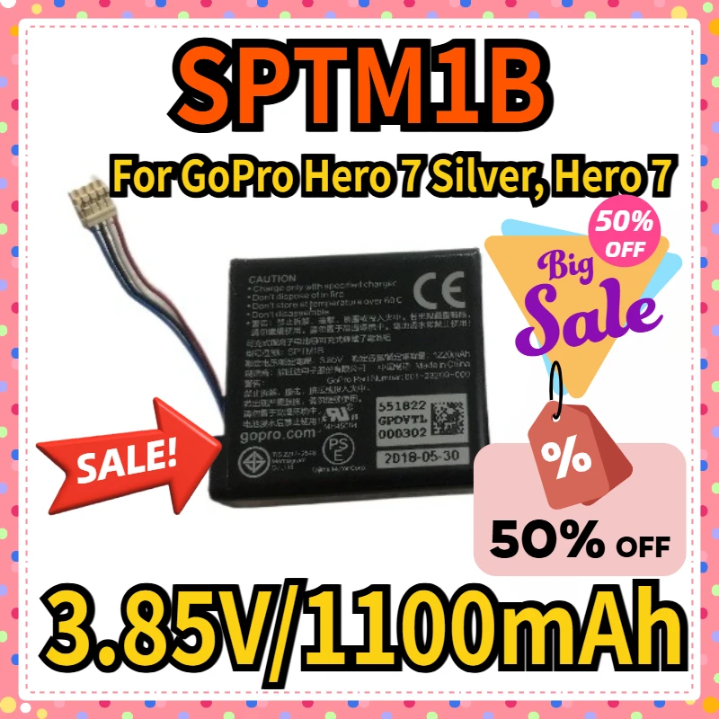 

Camera Battery 3.85V/1100mAh SPTM1B for GoPro Hero 7 Silver, Hero 7