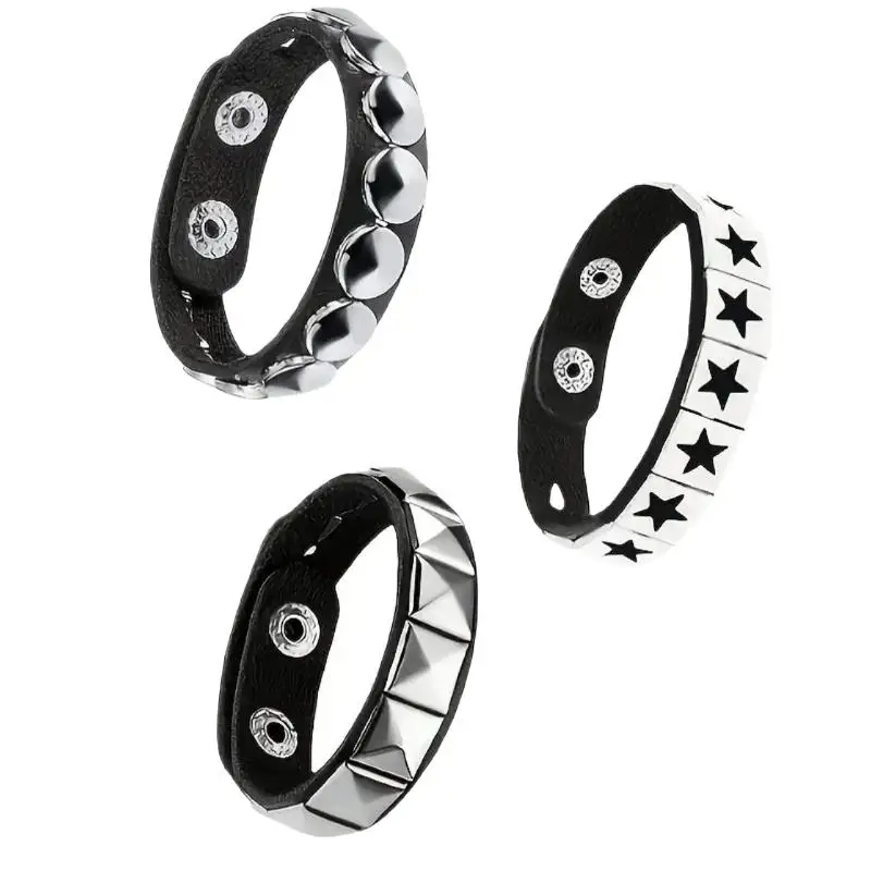 Hete Aanbieding 1 Set Punk Armbanden voor Heren Dames Punk Gothic Spijker Rivets PU Lederen Armband Bangles Hip Hop Party Sieraden Cadeau - afbeelding 2