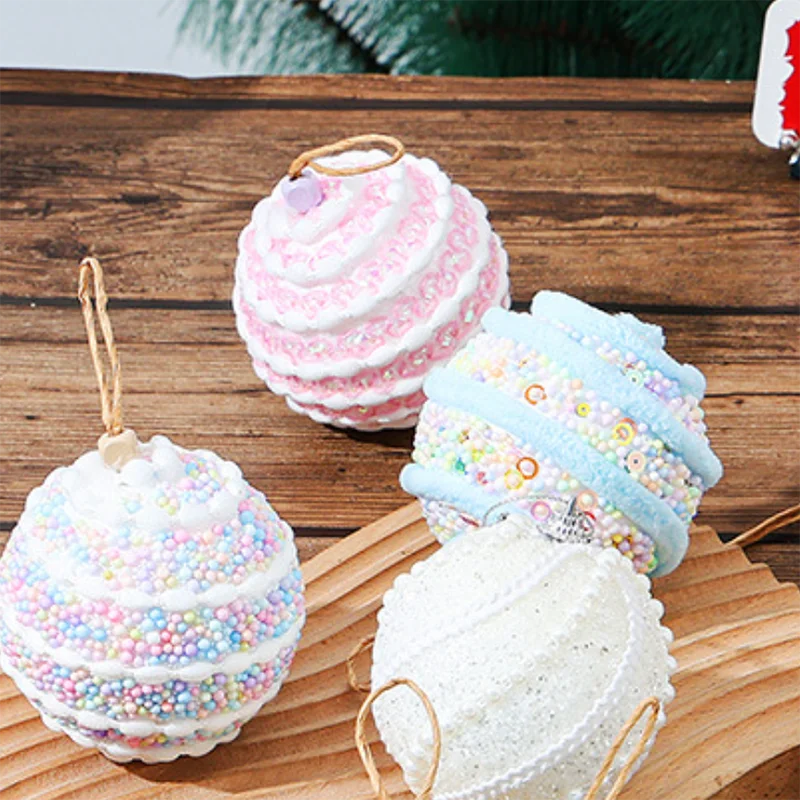 8CM Christmas Ball Ornaments Set 3Pcs Pastel Ball Hanging Decorations Shatterproof Baubles for Party