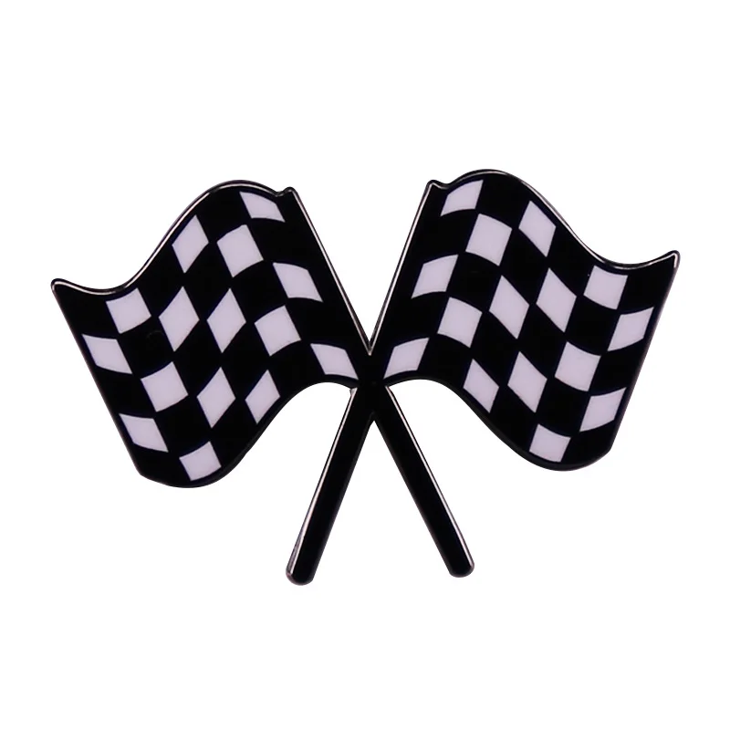 Formula Racing F1 Chequered Flag Pin Car Champion Brooch Checkerboard Badge Raceway Jewelry