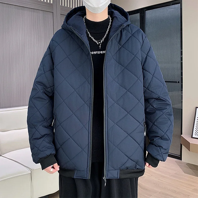 Thicken Warm with Hood Men Parkas Fashion Windproof Comfortable Male Coats Solid Color Zipper Men Clothing Winter Quality Casual