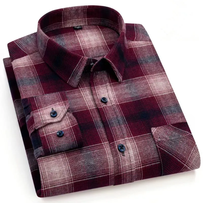 New Men's Plaid Shirts Long Sleeve 100% Pure Cotton Brushed Autumn Winter Korean Version Regular Fit Oversized Leisure Plus 6XL