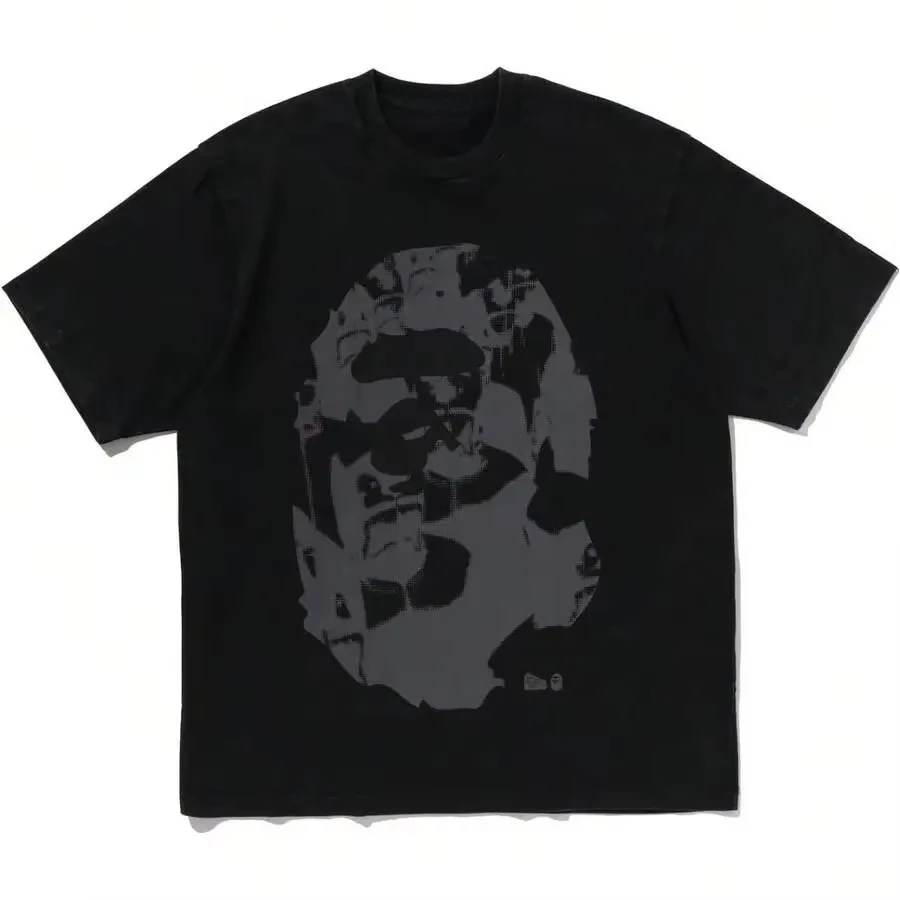 2026 Unisex Solid Black Oversized Head Print Cotton Tee Men Women Short Sleeve Keep Calm