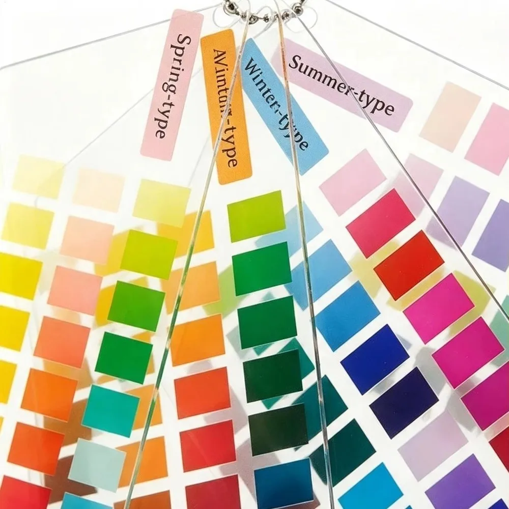 Acrylic Color Analysis Palette Cards 4-Season Color with Ball Chain Color Quick Reference Cards Seasonal Color Swatch Set