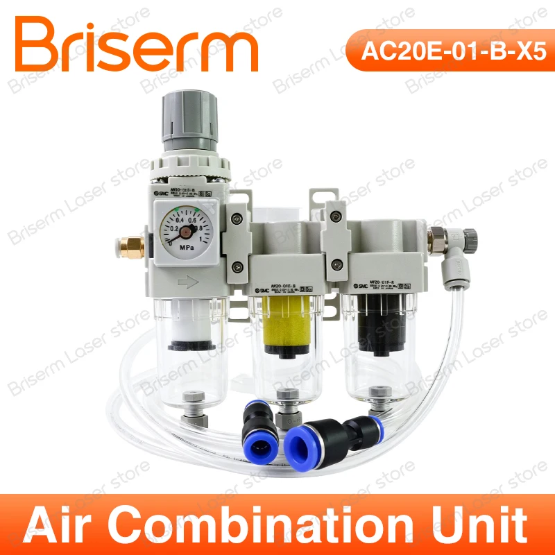AC20E-01-B-X5 Air Combination Unit Triple Air Source Processor Filter Regulator 3-Stage Precision CDA Filtration Assembly