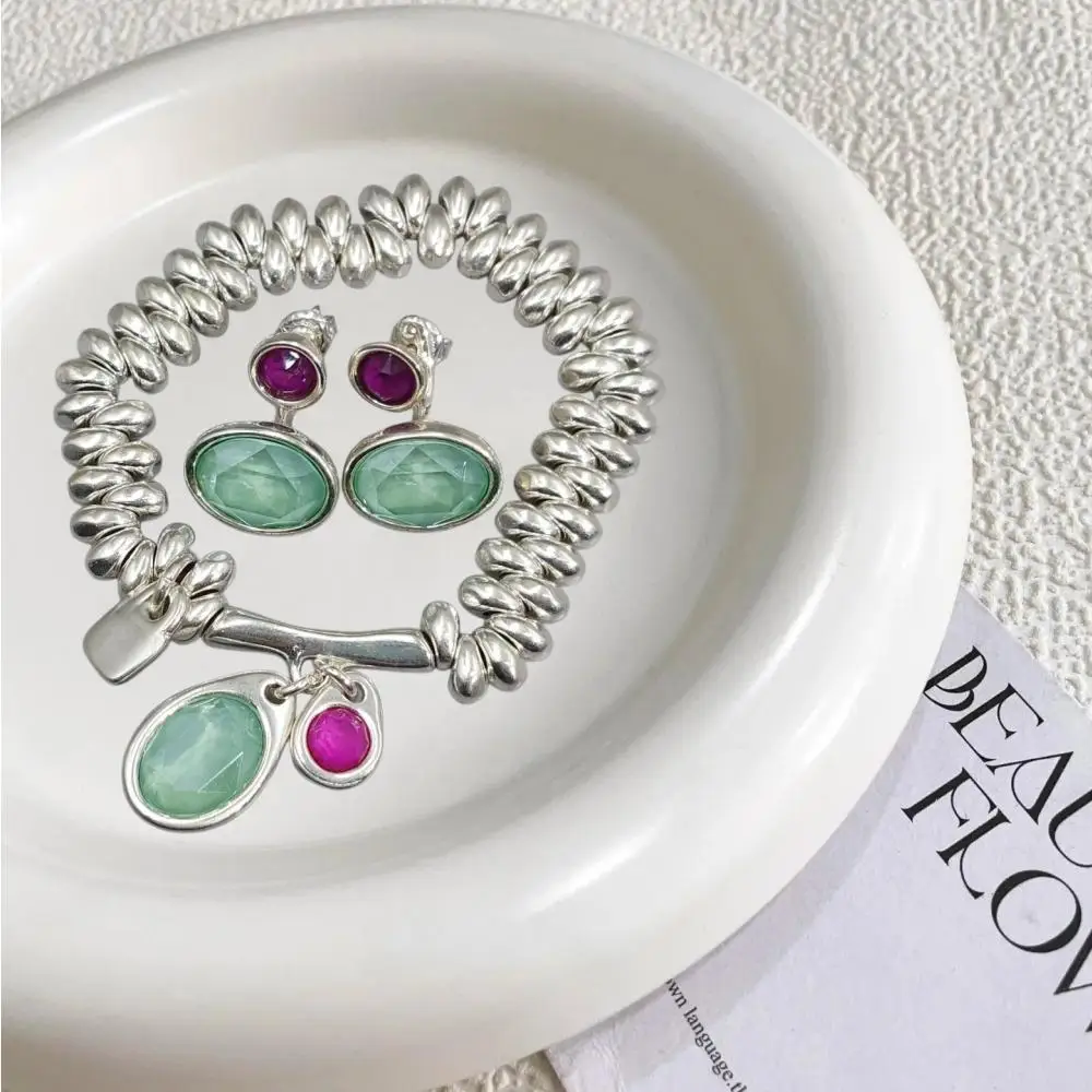 2026 Spring Sparkling socialite Style Colorful Irregular Crystal Earrings Bracelet Jewelry Two Piece Set Party Gift