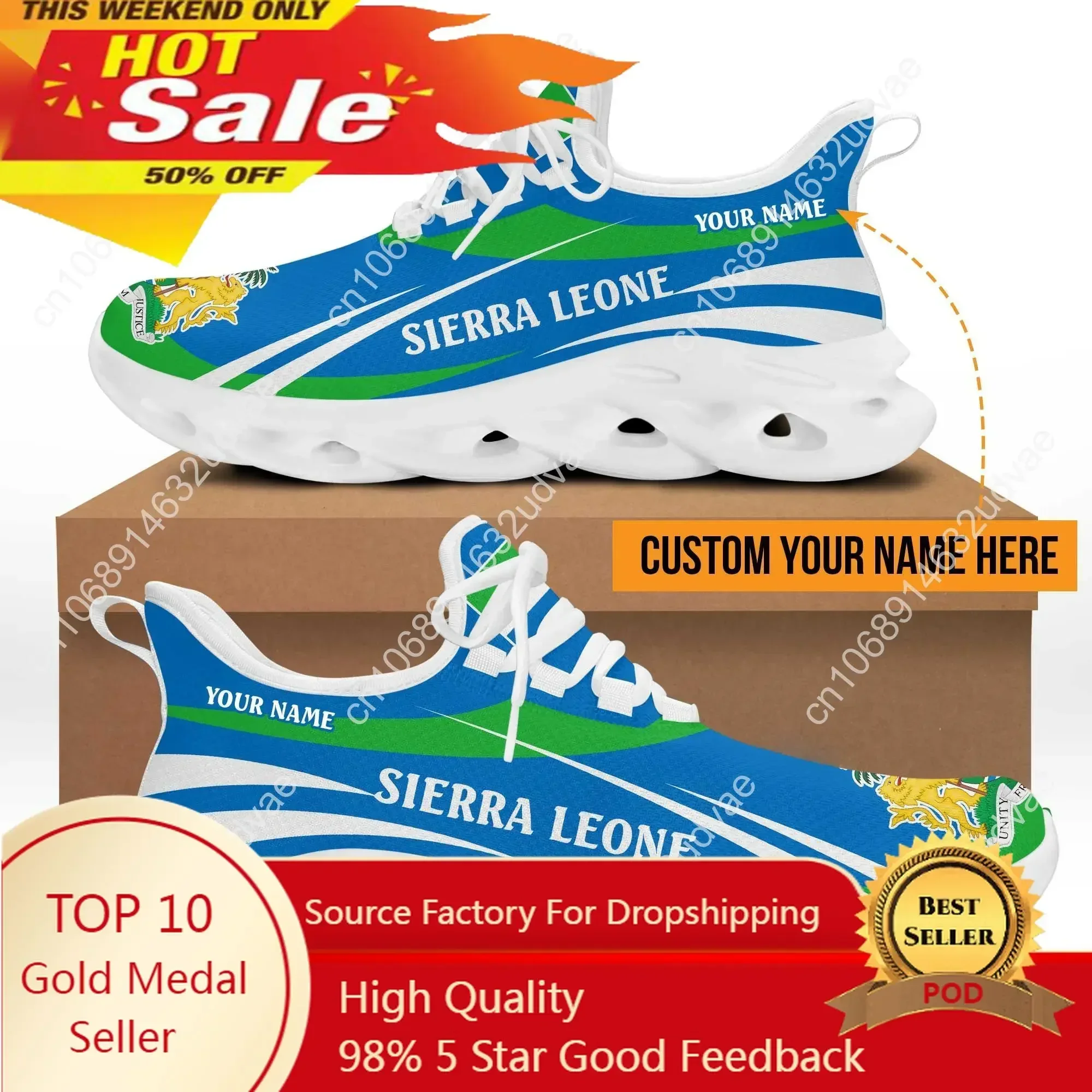 Designer Sneaker Man Flag of Sierra Leone Printed Casual White Running Shoes Fashion Summer Sport Shoe for Male Boys