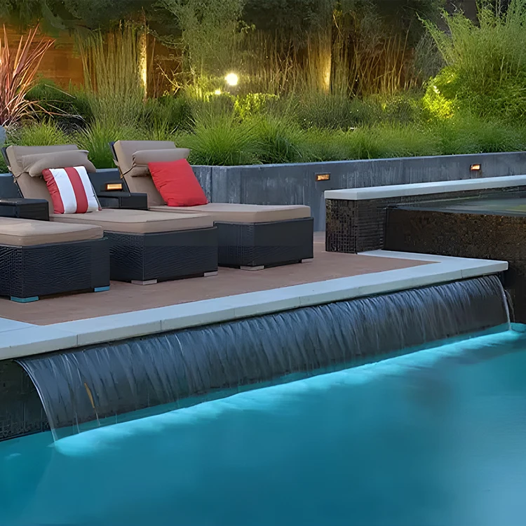 Modern Style Rectangle Wall Hanging Swimming Pool Fountains LED Water Blade Waterfalls for Outdoor Gardens Hotels Summer Ponds