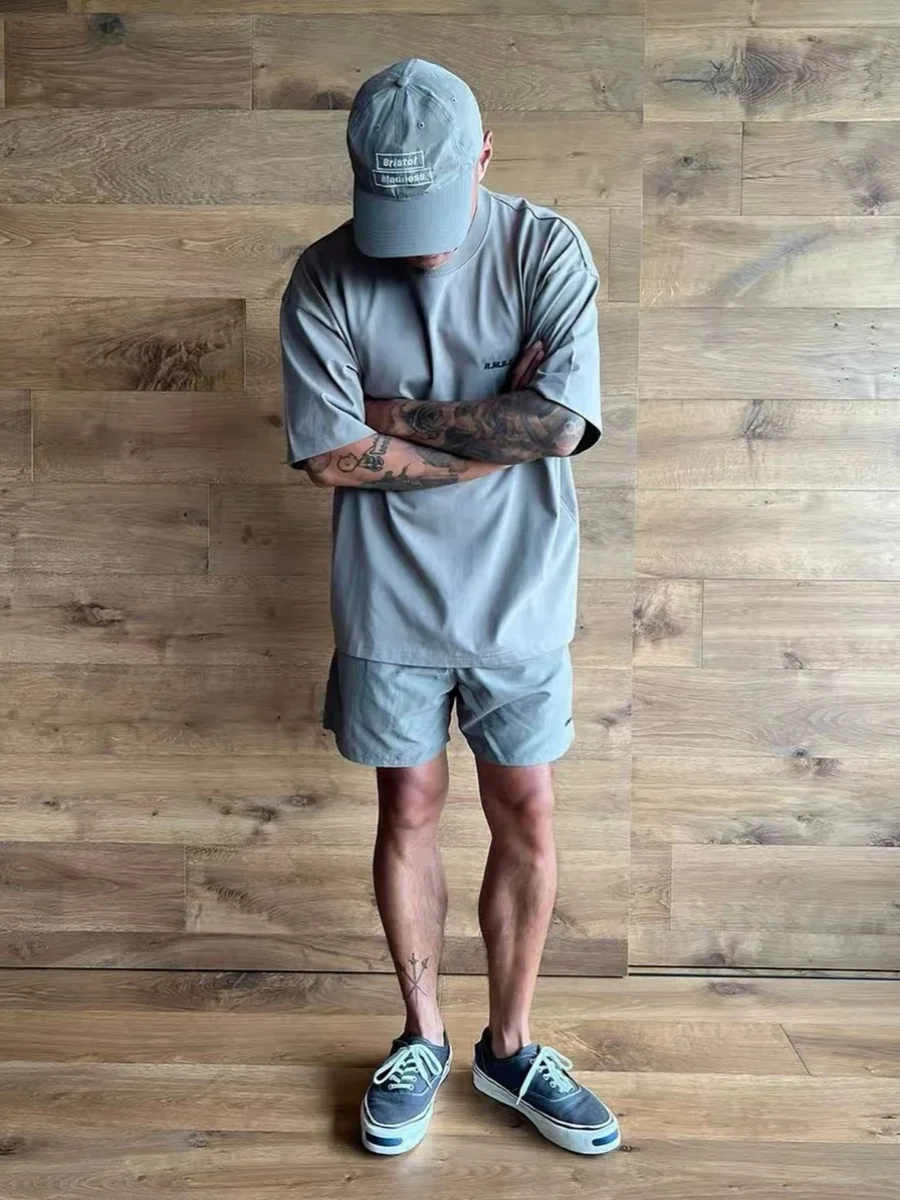 

MADNESS X FCRB Collaborative Sportswear Set Five-Inch Nylon Shorts Mixed-Sleeve T-Shirt Breathable Loose Fit Summer Fashion
