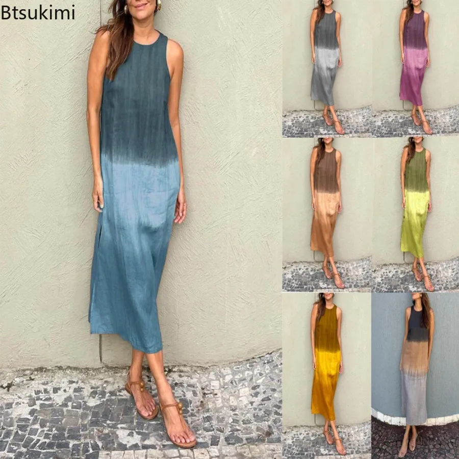 

2025 Summer Bohemian Style Beach Holiday Dress Women's Casual Gradient Color Long Dress Women Elegant Sleeveless Party Dresses