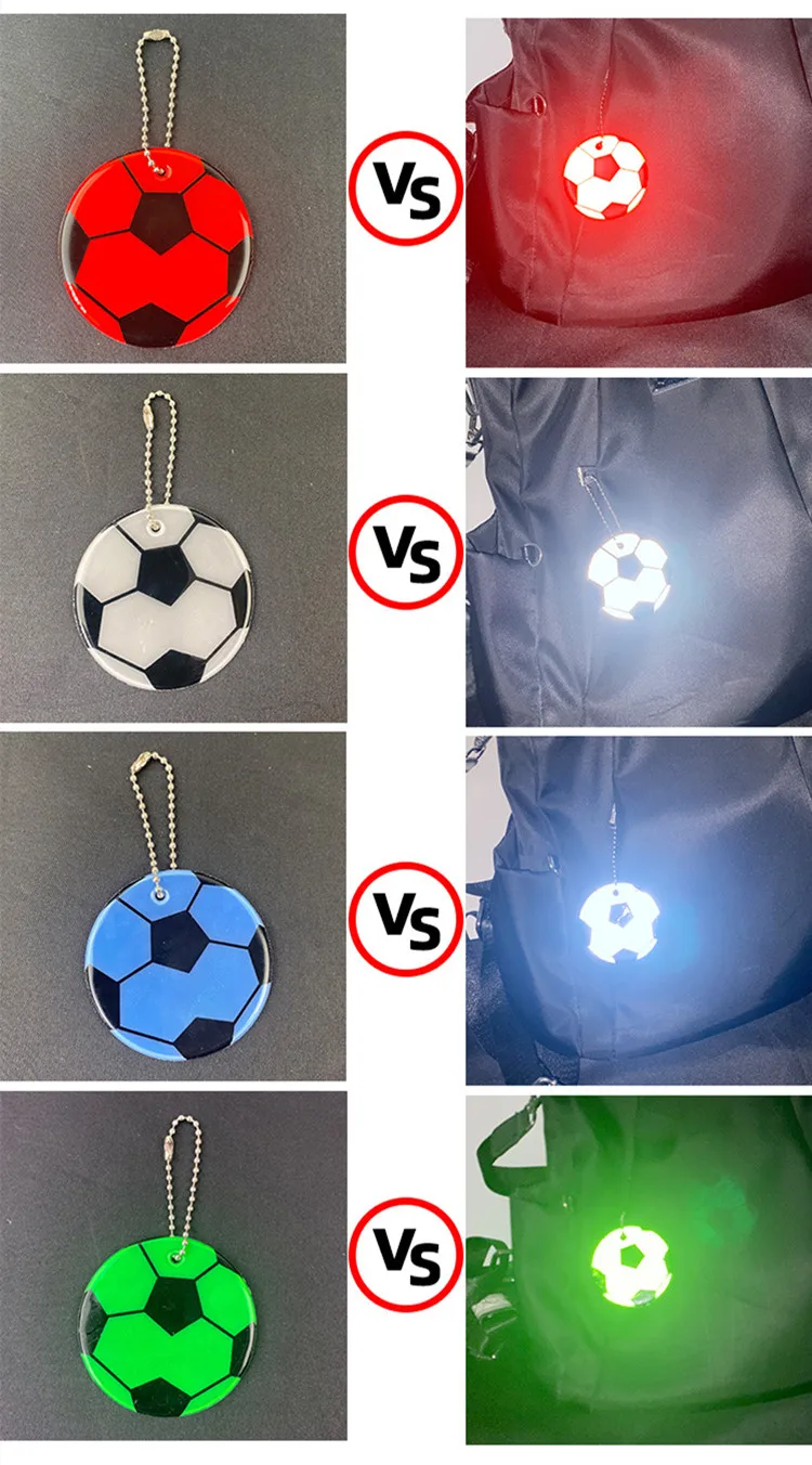 Pingente de futebol reflexivo para sacos, Acessórios para segurança noturna, Refletores para adultos e crianças, Ornamentos para mochila