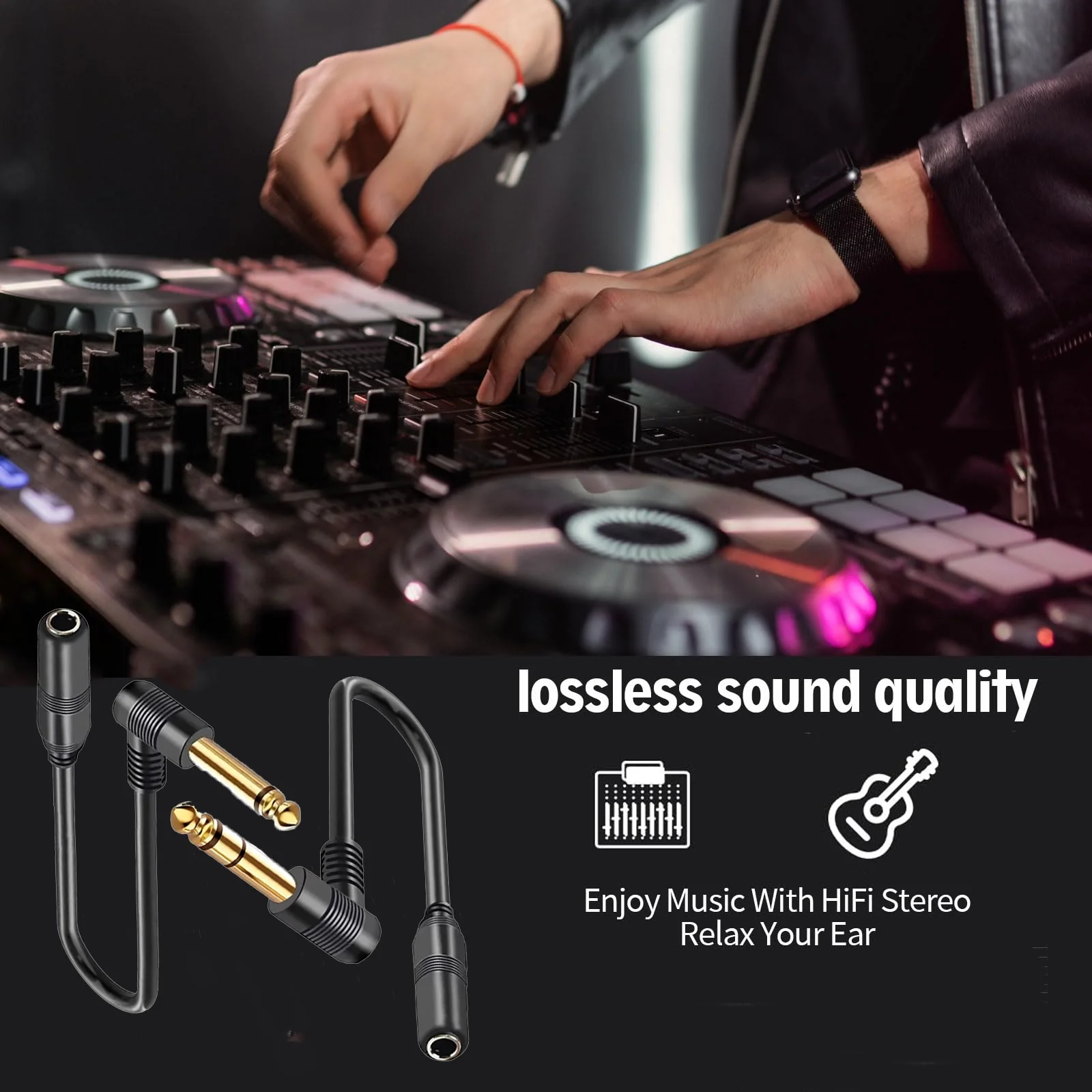 90 درجة 6.35 مللي متر ذكر إلى أنثى وصلة تمديد الصوت الحبل الزاوية اليمنى 1/4 بوصة TS (أحادية) TRS (ستيريو) كابل المقبس لخلاط الجيتار باس