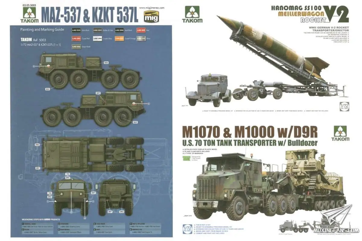 TAKOM 5003 1/72 Scale Russian Army Tractors Set - KZKT-537L & MAZ-537 [1+1] Plastic Model Kit