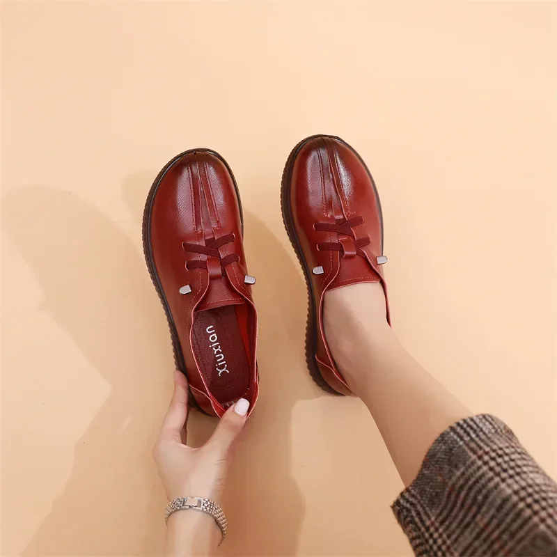 Lace Up Flats Women's Oxfords Comfy Leather Shoes Female Designer Loafers Woman Black Slip Ons Ladies Driving Shoes Retro Loafe