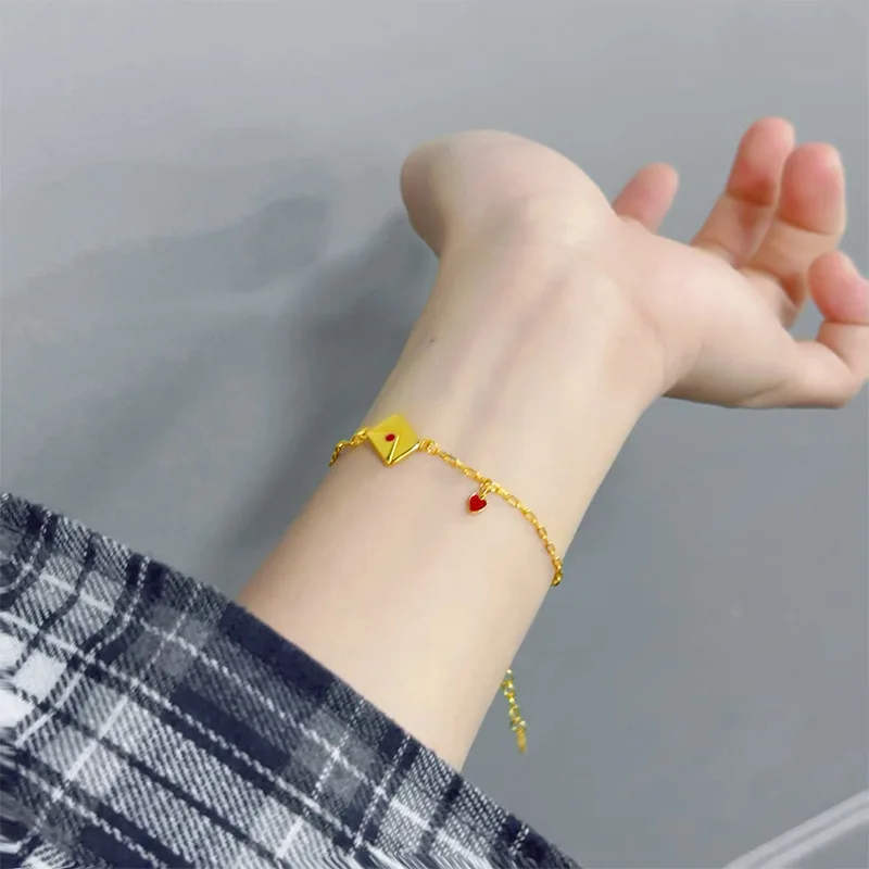 Women's Love Letter Red Thin Bracelet Valentine's Day Gift Fashionable Jewelry Accessory for Lovers