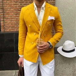 Summer Beach Linen Blazers Hombre 2024 Double-breasted Casual Men's Jacket Slim Fit Men's Social Coat Custom Made Blazer Hombre