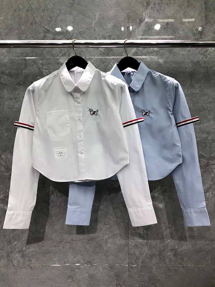 

Женская футболка с высокой талией в студенческом стиле JK, с принтом собак, из смесового хлопка, с длинными рукавами, облегающая, однотонная