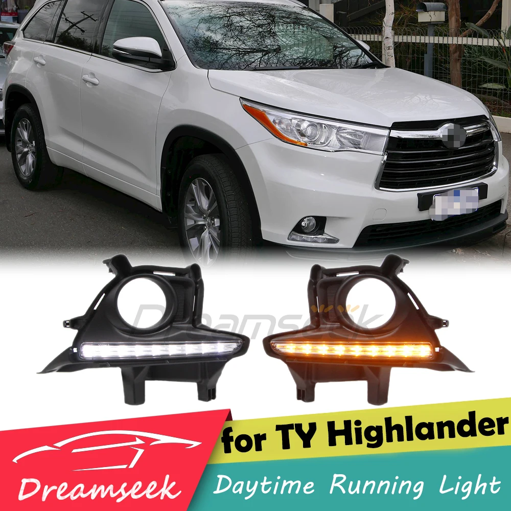 

LED DRL Fits For Toyota Highlander Kluger 2014 2015 2016 Daytime Running Light Front Bumper Fog Lamp With Turn Signal Indicator