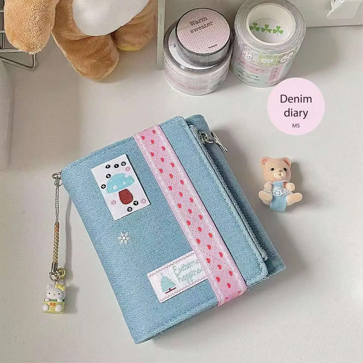 M5/A8 Blue Jean Loose Leaf Notebook Three Folder Cover Planner Agenda Organizer Diary Portable 5 Ring Binder 2024 New