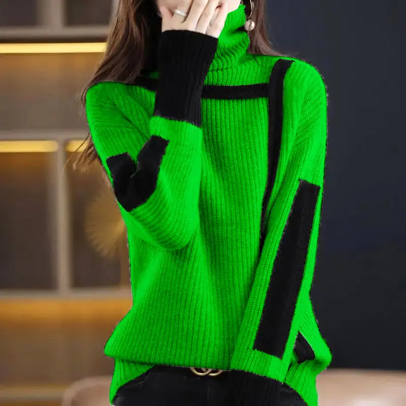 

Осень-зима женский свитер с высоким воротником повседневный вязаный пуловер свитер женский удобный дизайн смысл женские джемперы свитер