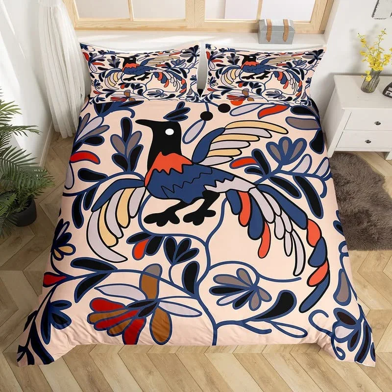 Exotic Floral Duvet Cover Set Twin King For Girl Teen Cute Bird Bedding Set Microfiber Botanical Branches Flower Comforter Cover