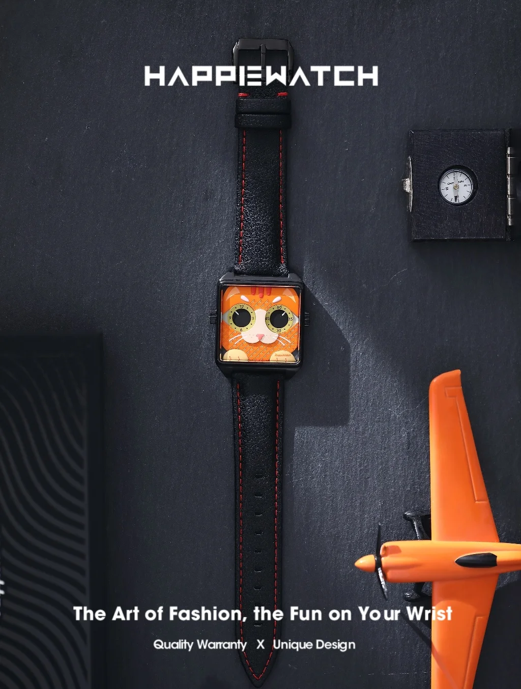 ساعة HappieWatch Ginger Cat كاجوال كوارتز للنساء، إكسسوار ساعة يد عصرية باللون البرتقالي والأحمر الناري #2